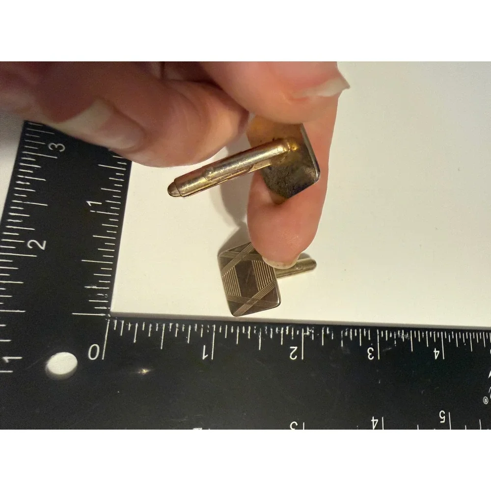 Vintage Gold Tone Etched Geometric Rectangular Toggle Back Cufflinks Mens